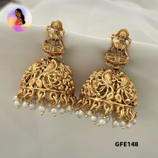 Temple motif bridal jhumkas