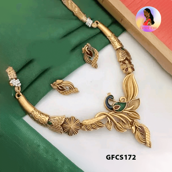 Dindigul temple style gold base choker jewellery