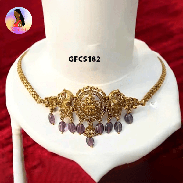 Dindigul temple style gold base choker jewellery