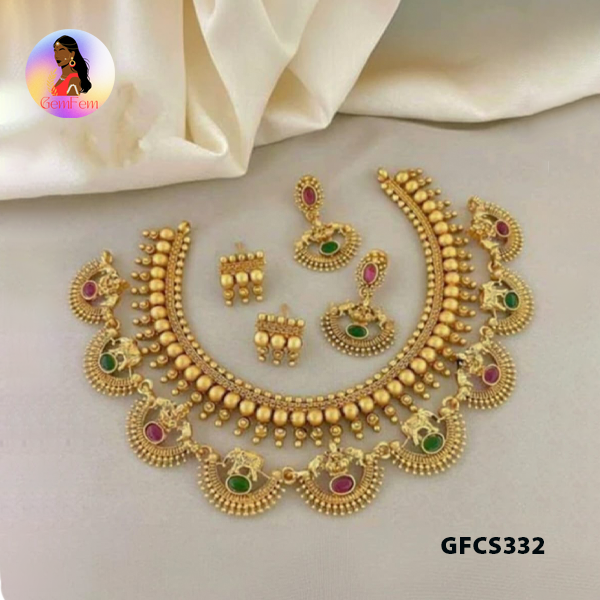Dindigul temple style gold base choker jewellery