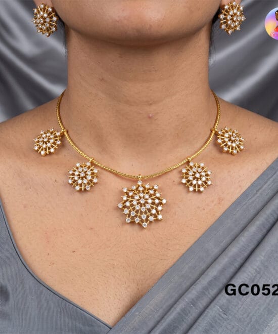 AD Choker Set Under 400 with Premium American Diamond Design