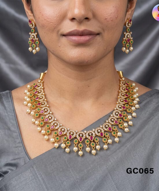 Pearl Drop Necklace Set for Women with Matching Earrings