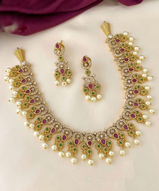 Pearl Drop Necklace Set for Women with Matching Earrings