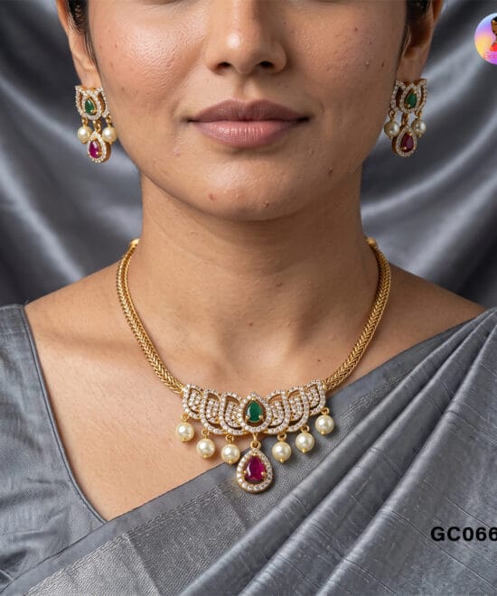 Lotus Design AD Choker Set with Matching Earrings