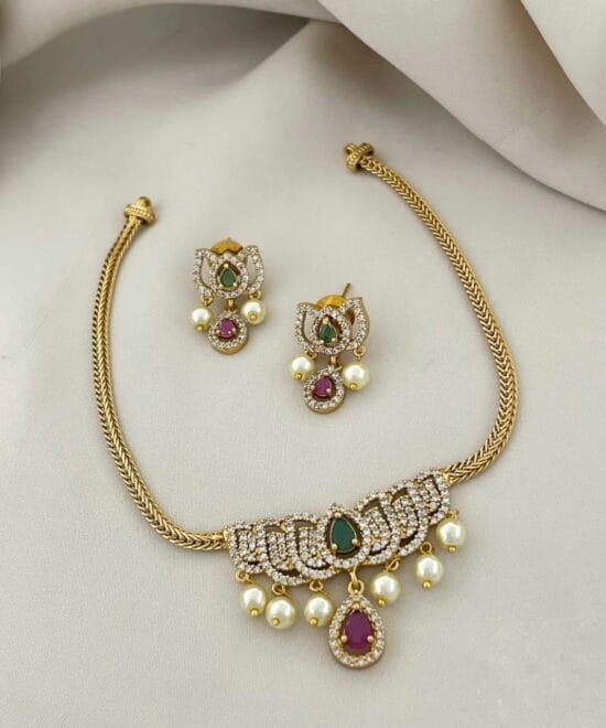 Lotus Design AD Choker Set with Matching Earrings