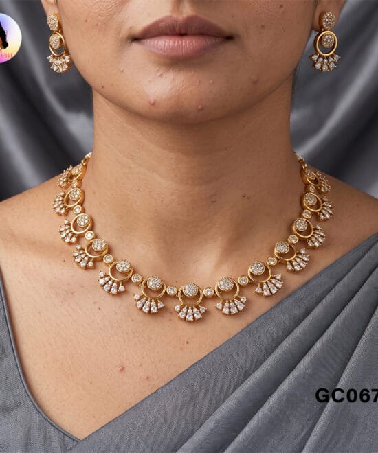 Designer AD Choker Set for Women with Matching Earrings