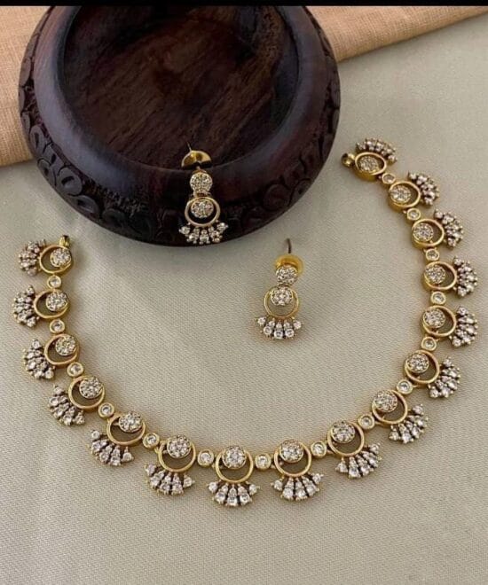 Designer AD Choker Set for Women with Matching Earrings