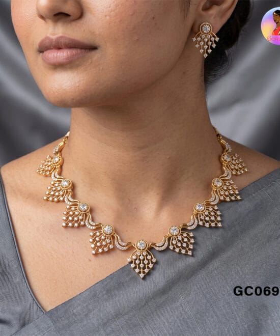 Diamond Replica Necklace Set with Matching Earrings