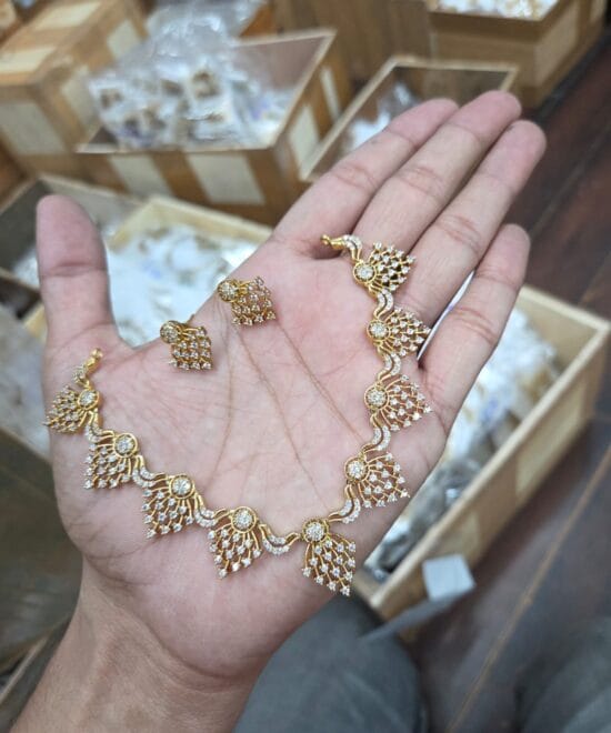 Diamond Replica Necklace Set with Matching Earrings