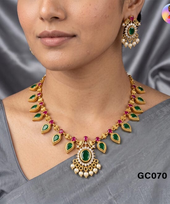 Traditional Kerala Palakka Necklace with Matching Earrings
