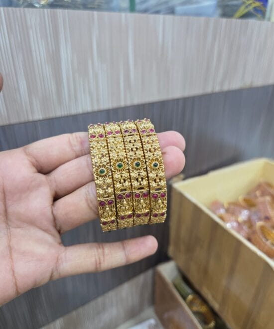 Lakshmi Floral Bangles for Women with Temple Design