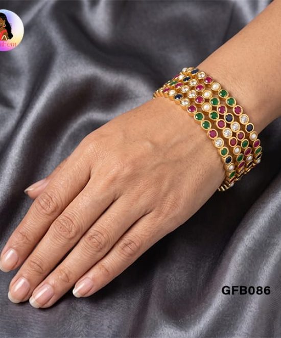 Navaratna Bangles for Women with Traditional Nine Stone Design