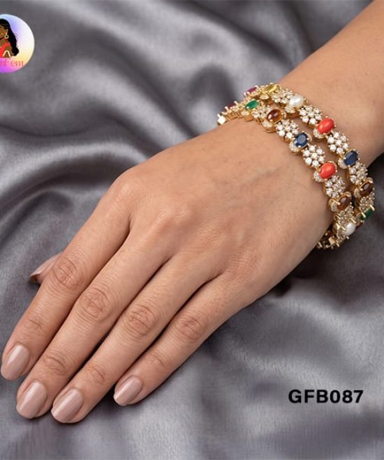 Navaratna AD Bangles for Women with American Diamond Stones