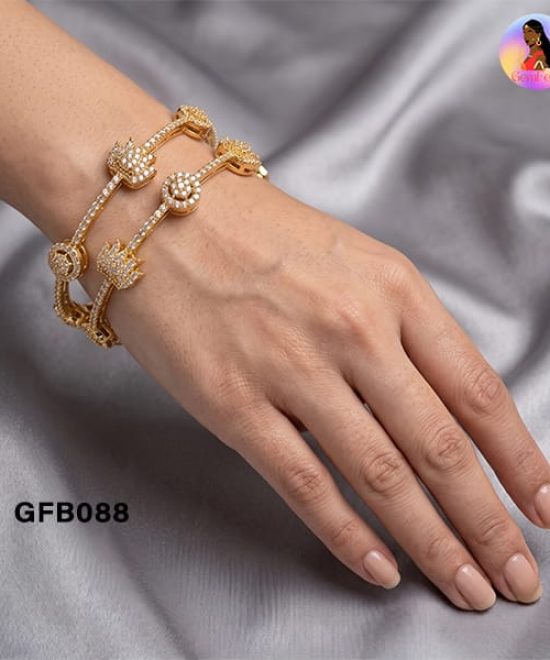 Lotus AD Bangles for Women with Sparkling American Diamond Stones