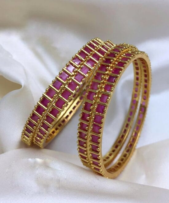 Ruby AD Bangles for Women with American Diamond and Ruby Stones