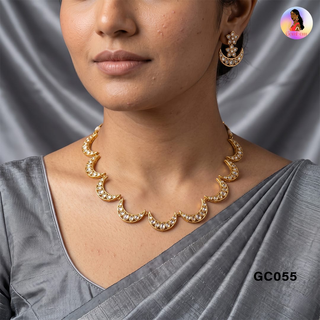 Half Moon AD Choker Set Under 400 with Matching Earrings
