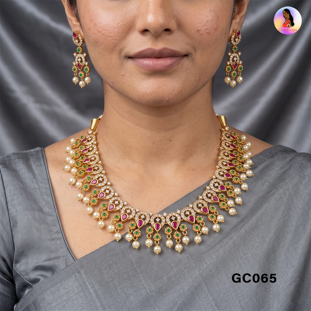 Pearl Drop Necklace Set for Women with Matching Earrings