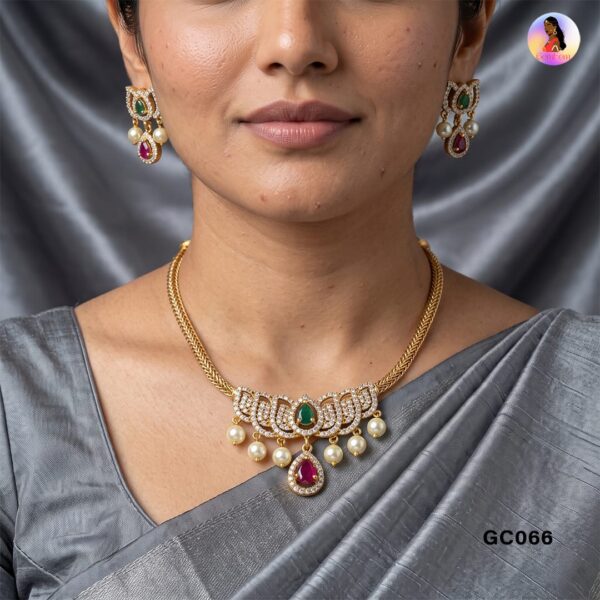 Lotus Design AD Choker Set with Matching Earrings