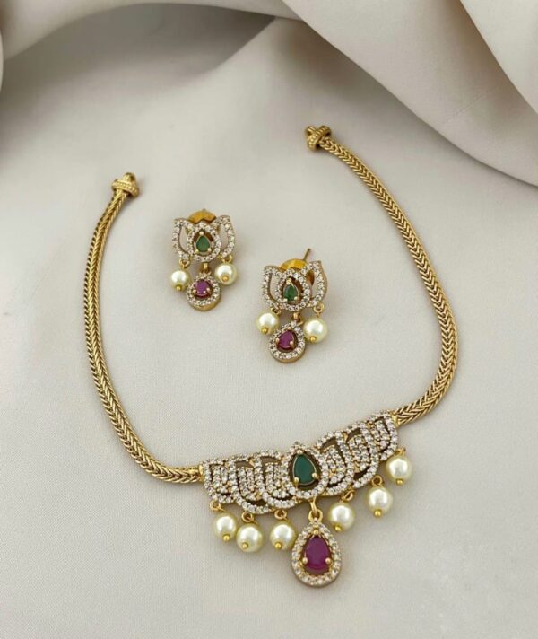 Lotus Design AD Choker Set with Matching Earrings