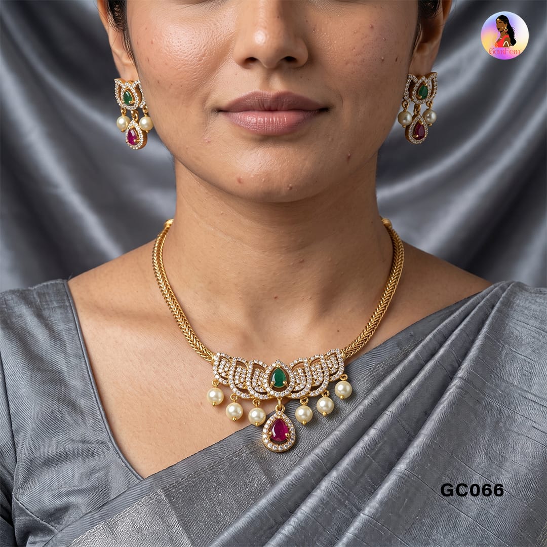Lotus Design AD Choker Set with Matching Earrings
