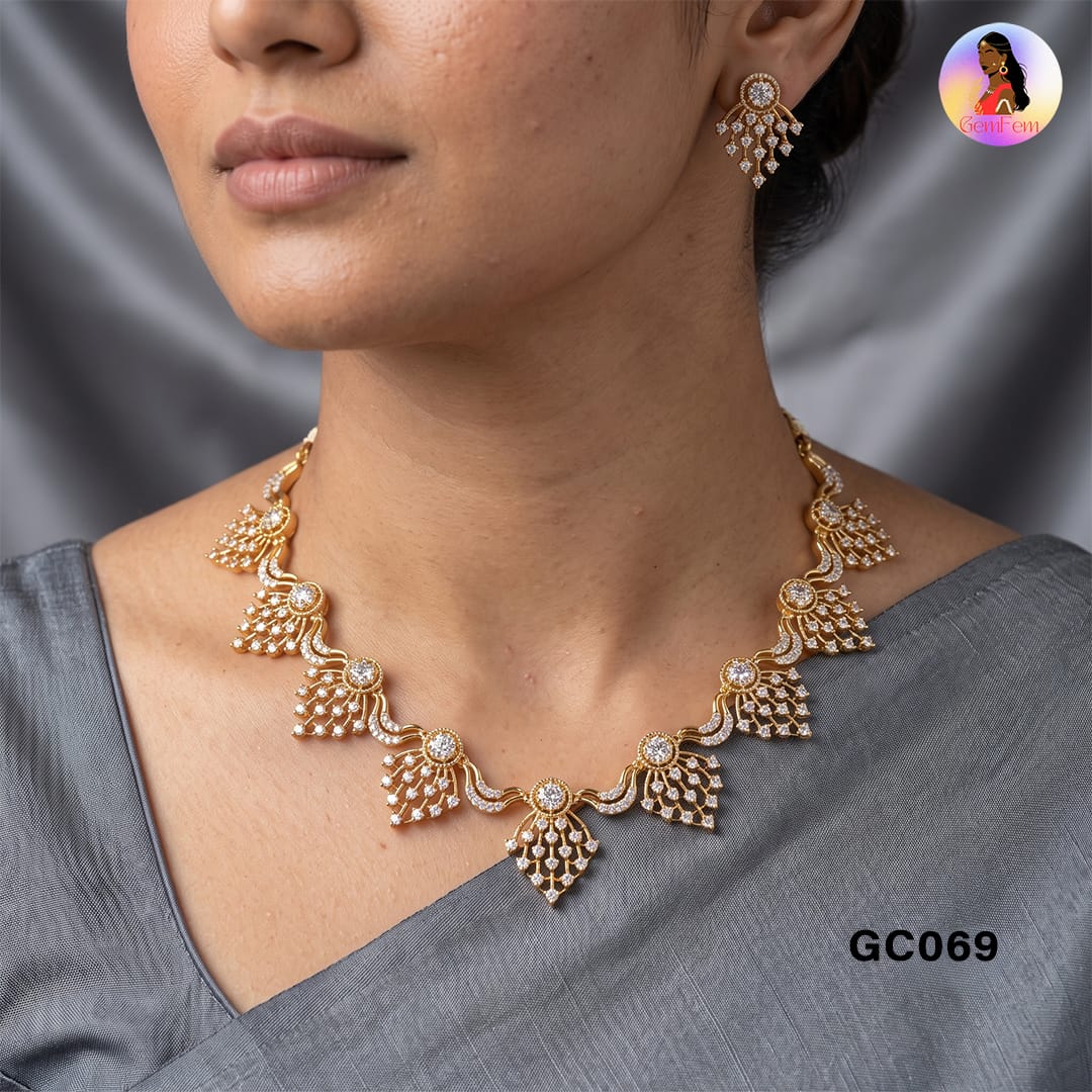 Diamond Replica Necklace Set with Matching Earrings