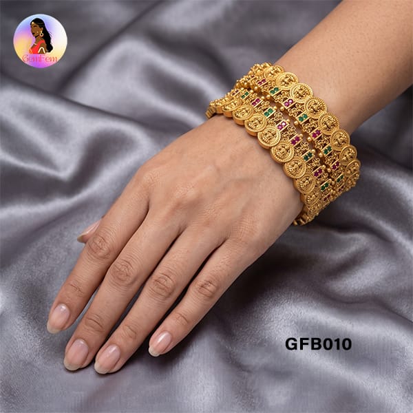 Temple Coin Bangles for Women with Lakshmi Coin Design