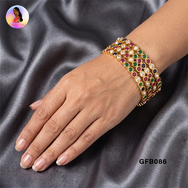 Navaratna Bangles for Women with Traditional Nine Stone Design
