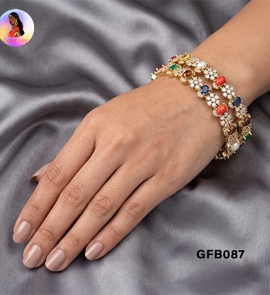 Navaratna AD Bangles for Women with American Diamond Stones