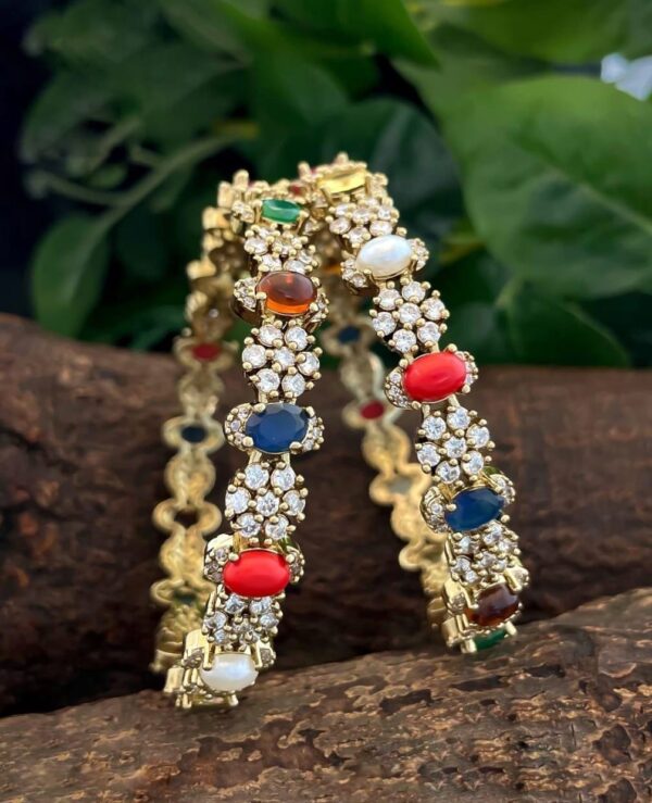 Navaratna AD Bangles for Women with American Diamond Stones