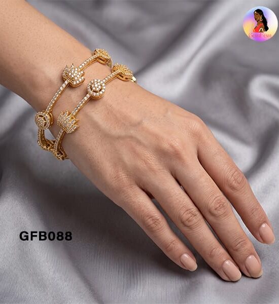 Lotus AD Bangles for Women with Sparkling American Diamond Stones