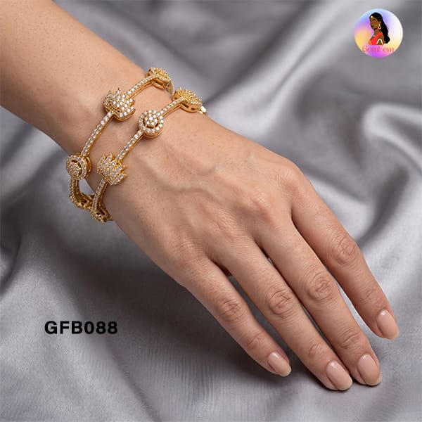 Lotus AD Bangles for Women with Sparkling American Diamond Stones